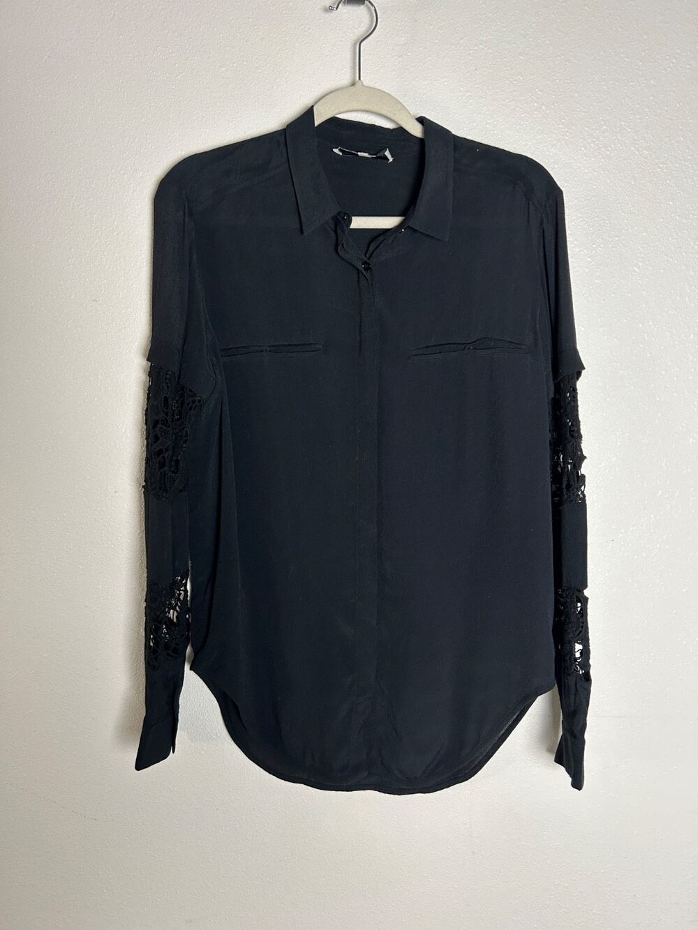 Iro black lace sleeves Basic Classic Button Down Dethie shirt blouse Size 38/8
